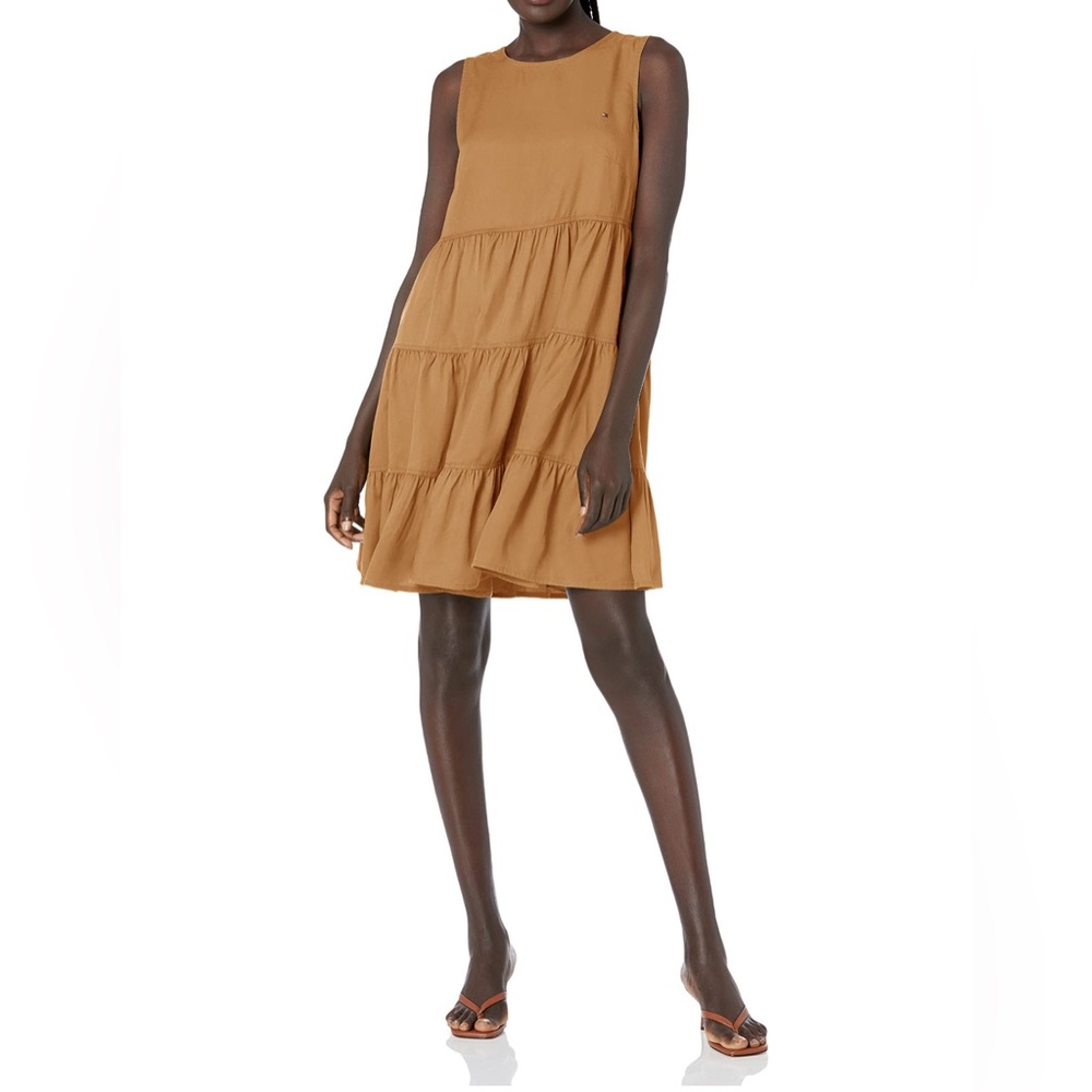 Tommy Hilfiger Tan Tiered Mini Dress
